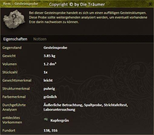 Gesteinsprobe Kupfergrün analysiert