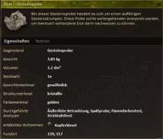 Gesteinsprobe Kupferkiesel analysiert